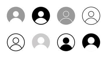 Avatar default user icon set, social media profile icon. User account dp symbol black, white, and grey colors with outline, round shape concept for web and app designs, illustration. vector