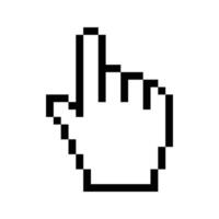 pixel hand click cursor icon on transparent background 3d clip art computer mouse pointer, game symbol, classic retro pixelated cursor isolated on white background, illustration. vector