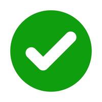Green round checkmark icon in circle shape, approved symbol, flat round check mark button, tick sign, or checkbox symbol illustration, Correct vote choice isolated on white background vector