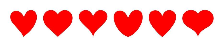 Set of hearts in red color, heart icons collection, hearts with different shapes design pack, heart collection art, heart love sign, romance hearts symbol illustration. vector