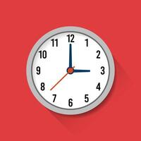 Clock wall face icon with long shadow illustration. Clock icon design in flat style, watch sign, timer isolated symbol, office watch clip art, business icon concept. vector