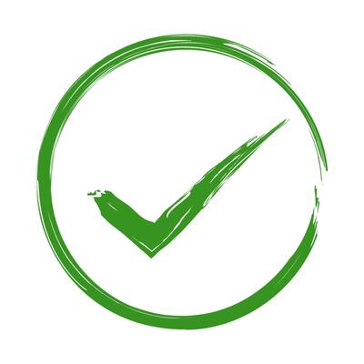 Green check mark icon, Brush stroke approved symbol, hand drawn tick sign in circle shape, Correct vote choice isolated symbol, checkmark sign illustration