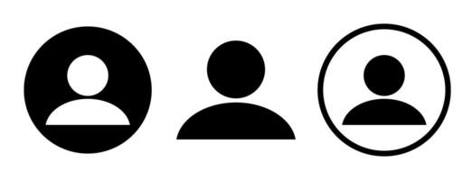 Avatar default user profile icon set, user icon in black round shape, outline and flat style. Social media profile picture symbol, user account dp sign for web and app, illustration. vector