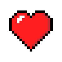Pixel art red heart icon, pixelated heart symbol with black outline, love sign isolated on white background, pixelated red heart icon, valentine icon, transparent , illustration. vector