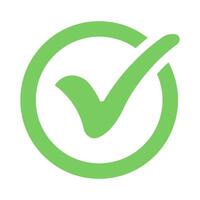 Green check mark icon, hand drawn tick sign in circle shape, approved symbol, flat checkmark sign illustration, Correct vote choice symbol isolated on white background vector