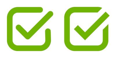 Green check mark icon, checkbox mark, or approved symbol, hand drawn tick sign in circle shape, flat checkmark sign illustration, Correct vote choice symbol isolated on white background vector