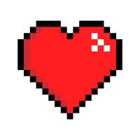 Pixelated red heart icon with black outline, pixel art heart, love sign isolated on white background, pixelated red heart symbol, valentine icon, transparent , illustration. vector