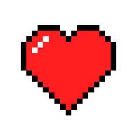 Pixel art red heart icon, pixelated heart icon with black outline, love sign isolated on white background, pixelated red heart symbol, valentine icon, transparent , illustration. vector