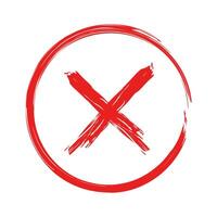 Red cross mark, Brush Stroke circle outline shape hand drawn style x, cross sign in red color, simple x symbol in brush stroke style vector