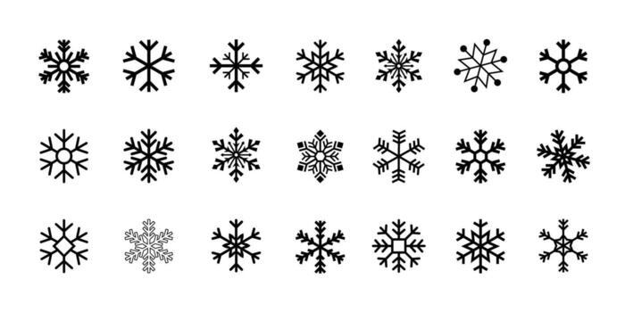 Snowflakes, snowflake simple black icon pack, snowflakes for Christmas and winter designs, snowflake icons isolated on white background, snowflake symbols isolated white background vector