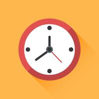 Clock wall face icon with long shadow. Clock icon design in flat style, watch sign, timer isolated symbol, office watch clip art, business icon concept, illustration. vector