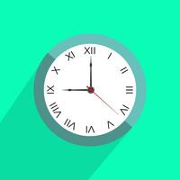 Wall clock icon, clock face design in flat style with shadow, watch sign, timer isolated symbol, office watch clip art, business icon concept for web, app, and creative projects, illustration. vector