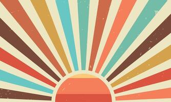Retro wavy sun rays sunburst sunshine radial swirl vintage grunge background. Radial spiral stripes 70s abstract texture pattern. Beam lines circus carnival summer groovy swirl burst wallpaper. vector