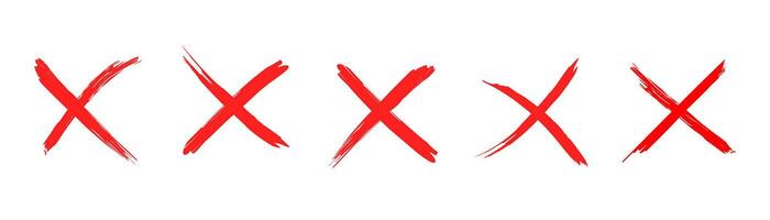 Red cross mark set, Hand drawn style x, cross sign in red color, simple x symbol, grunge cross mark sign collection vector