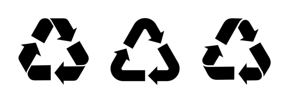 Recycle icon set. Recycling arrow symbol. Reusing label sign. Recycle badge illustration. Flat recycle black icon, reuse and reduce icons isolated on white background. vector