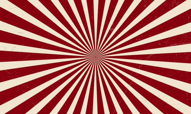 Retro sunburst sun rays dark red creamy yellow abstract background vintage sunrise grunge rough texture pattern radial spiral stripes groovy swirl beam distressed circus carnival illustration.