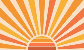 Vintage sun rays sunshine sunburst radial swirl retro grunge background. Trendy bright colours radial spiral stripes of beam 70s abstract texture pattern. Groovy summer burst swirl wallpaper. vector