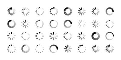Loading icon, circle progress bar, buffer loader, preloader set. Circle load symbols, loading indicator buttons, circle loader status bar signs collection isolated on a transparent background. vector
