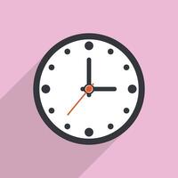 Clock icon, wall clock face clip art with long shadow. Clock icon design in flat style, watch sign, timer isolated symbol, office watch business icon concept for web and app. illustration. vector