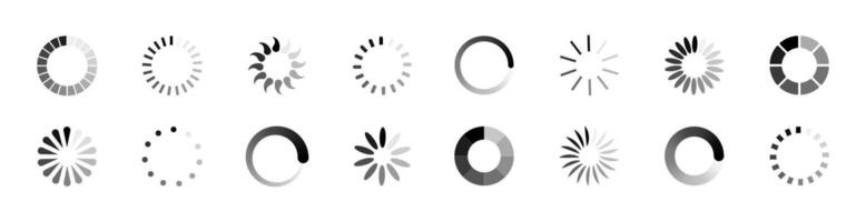 Loading icon, circle load symbol, circle progress bar, buffer loader set. Preloader, loading indicator buttons, circle loader status bar signs collection isolated on a transparent background. vector