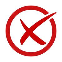 Red cross mark, Circle outline shape hand drawn style x, cross sign in red color, simple x symbol in brush stroke style vector