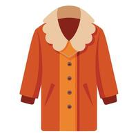 Orange Winter Coat with Fur Collar and Buttons Isolated on White Backdrop vector