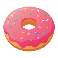 Delicious Cartoon Donut with Pink Frosting and Colorful Sprinkles Illustration Isolated vector