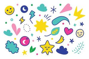 Playful Design Diverse Set of Whimsical Icons and Colorful Doodle Elements vector