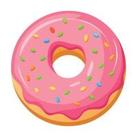 Delicious Pink Frosted Donut with Colorful Sprinkles on a White Background vector