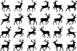 Deer Silhouettes Pattern Reindeer Walking and Jumping on White Background Christmas Design vector
