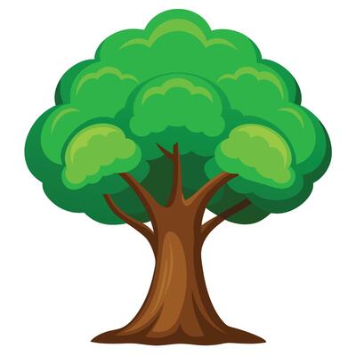Cartoon Tree Illustration Lush Green Foliage and Brown Trunk on White