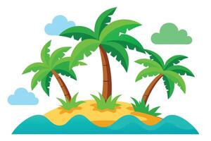 Cartoon Palm Trees on Island with Blue Water and Clouds Illustration vector