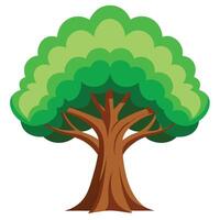 Cartoon Tree with Green Crown and Brown Trunk Isolated on White Backdrop vector