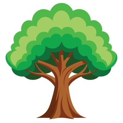 Cartoon Tree with Green Crown and Brown Trunk Isolated on White Backdrop