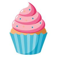 Illustrated Cupcake With Pink Frosting and Colorful Sprinkles In Blue Wrapper Design vector