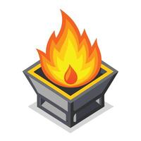 Isometric Brazier with Fiery Flames Portable Heat Source Illustration Design vector