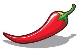 Cartoon Style Red Chili Pepper with Shadow on a White Background Illustration vector