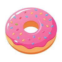 Illustrated Donut with Pink Frosting and Colorful Sprinkles on a White Background vector