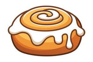 Cartoon Cinnamon Roll with White Creamy Frosting on an Isolated Background vector