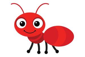 Cartoon Red Ant with Large Eyes and a Smile Isolated on White Background vector