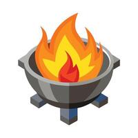 Isolated Fire Pit Icon Isometric View of a Flaming Bowl Illustration vector