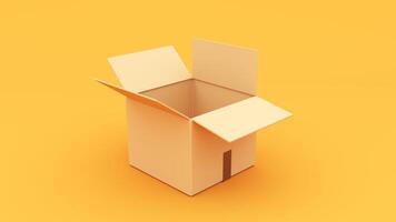 An open cardboard box on a yellow background photo