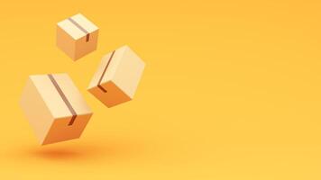 3d illustration of boxes falling on a yellow background photo