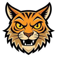 Cartoon Tiger Head Illustration with Angry Expression and Sharp Teeth on White Background vector