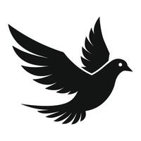 Black Silhouette of a Dove Flying with Spread Wings Against a Background vector
