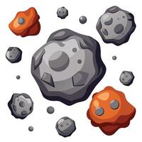 Cartoon Asteroids and Space Rocks Floating Isolated on White Background, Space Debris, Planetary vector
