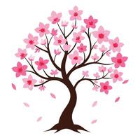 Pink Blossom Tree Illustration with Falling Petals on a White Background vector