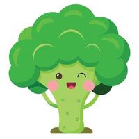 Cheerful Broccoli Character with Winking Eye, Pink Cheeks, and Arms Raised in Joy vector