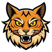 Ferocious Tiger Head Cartoon Illustration with Sharp Teeth and Intense Yellow Eyes vector
