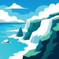 Coastal Cliffs Cascade into the Turquoise Sea Under a Cloudy Sky vector